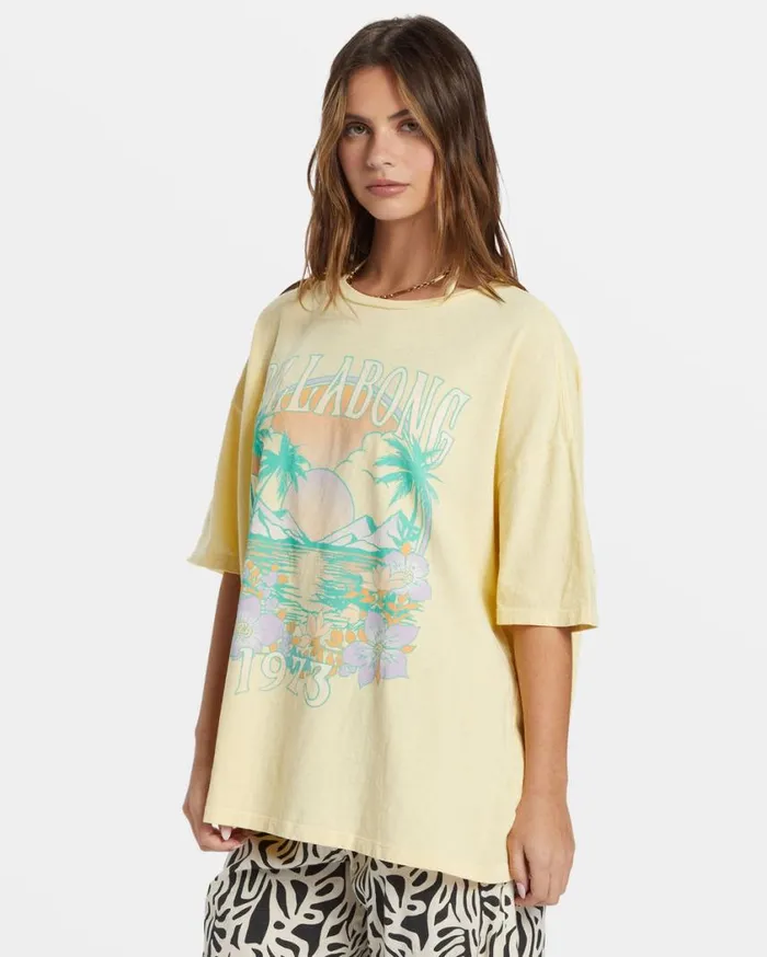 Billabong Island Holiday Oversized TShirt Yellow Womens Graphic Tees and Tanks Billabong Island Holiday Oversized TShirt Yellow Womens Graphic Tees and Tanks