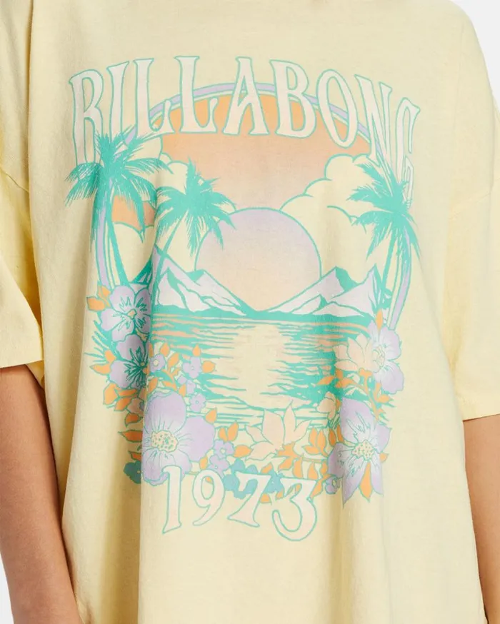Billabong Island Holiday Oversized TShirt Yellow Womens Graphic Tees and Tanks Billabong Island Holiday Oversized TShirt Yellow Womens Graphic Tees and Tanks