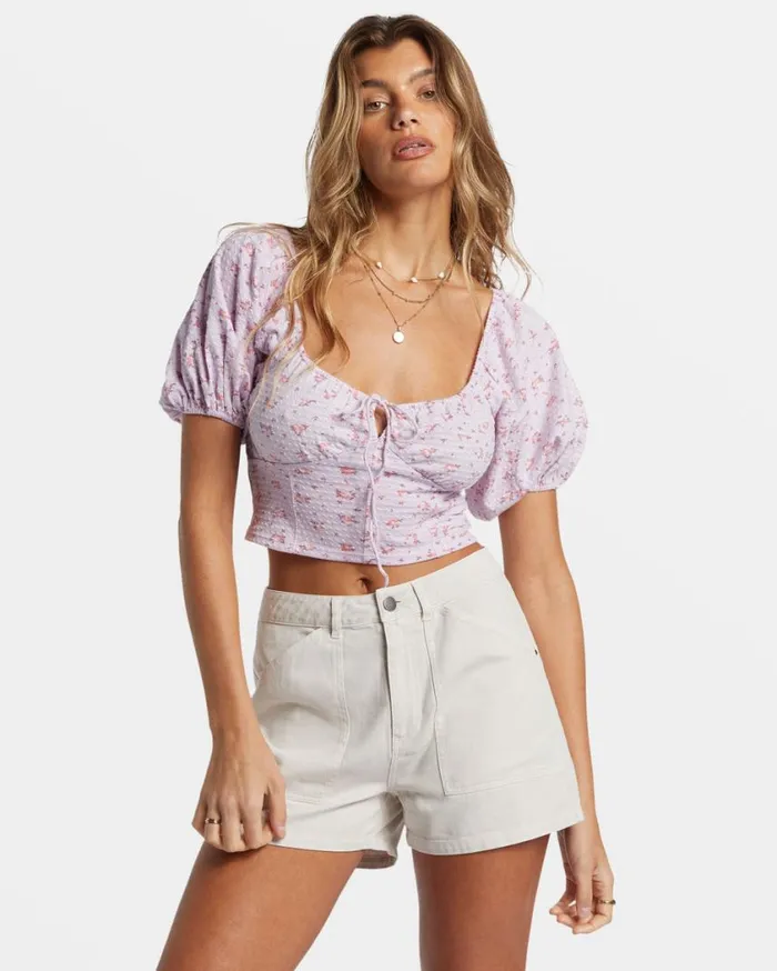 Billabong Posy Crop Top Iced Lavender Womens Tops