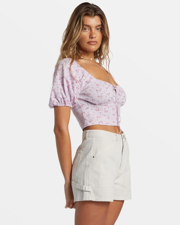 Billabong Posy Crop Top Iced Lavender Womens Tops Billabong Posy Crop Top Iced Lavender Womens Tops