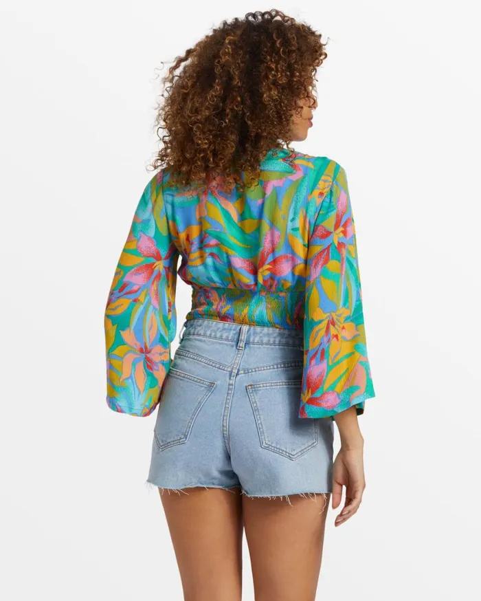Billabong Summer Heat Bell Sleeve Crop Top Marina Womens Tops Billabong Summer Heat Bell Sleeve Crop Top Marina Womens Tops