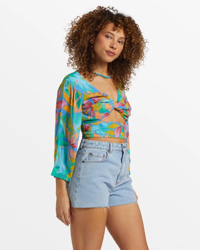 Billabong Summer Heat Bell Sleeve Crop Top Marina Womens Tops Billabong Summer Heat Bell Sleeve Crop Top Marina Womens Tops