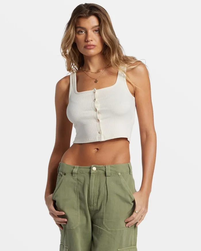 Billabong Summerset Cropped Tank Top White Cap Womens Tops