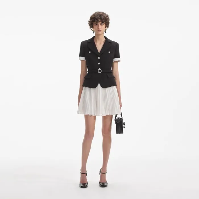 Black Crepe Contrast Chiffon Mini Dress Women Self Portrait Dresses