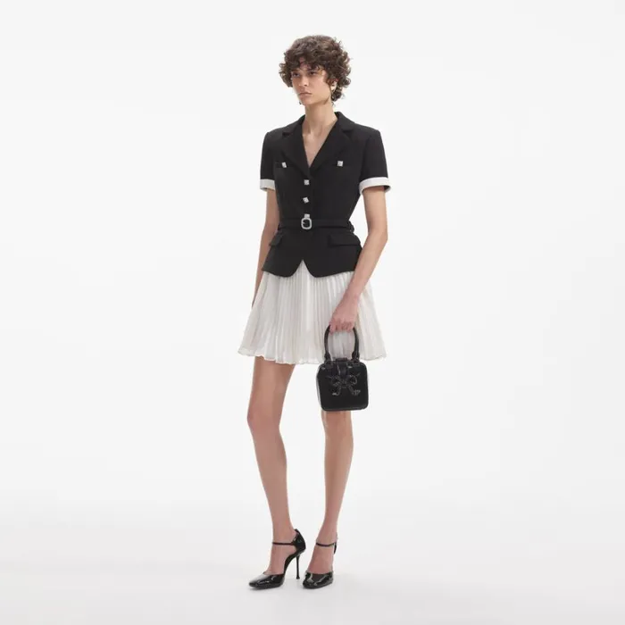 Black Crepe Contrast Chiffon Mini Dress Women Self Portrait Dresses Black Crepe Contrast Chiffon Mini Dress Women Self Portrait Dresses