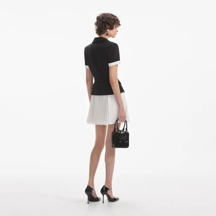 Black Crepe Contrast Chiffon Mini Dress Women Self Portrait Dresses Black Crepe Contrast Chiffon Mini Dress Women Self Portrait Dresses