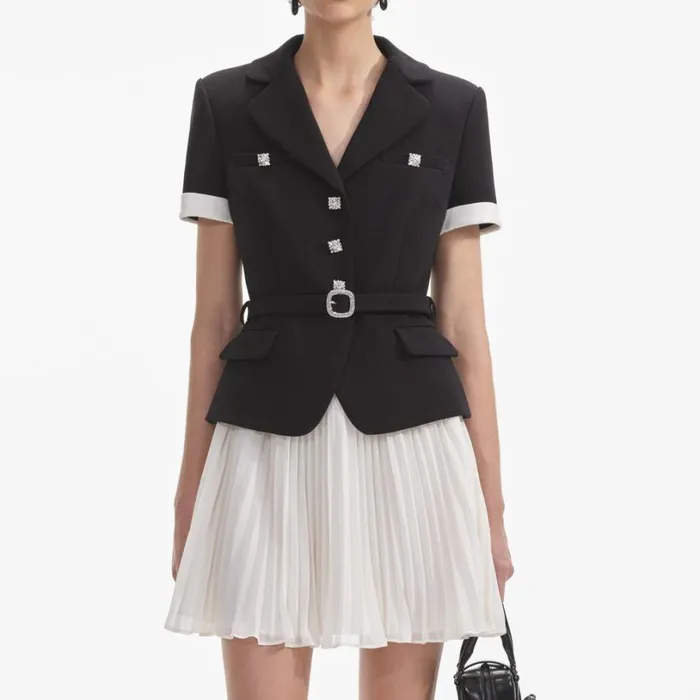 Black Crepe Contrast Chiffon Mini Dress Women Self Portrait Dresses Black Crepe Contrast Chiffon Mini Dress Women Self Portrait Dresses