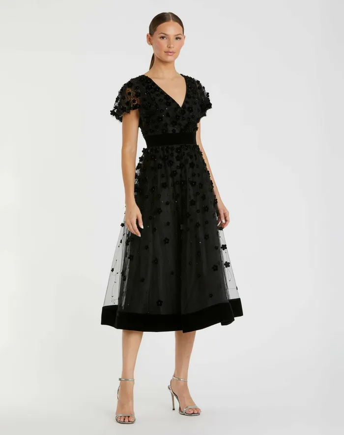 Black Embellished Butterfly Sleeve Velvet Hem Midi Dress Black Cocktail Dresses Mac Duggal Women Black Embellished Butterfly Sleeve Velvet Hem Midi Dress Black Cocktail Dresses Mac Duggal Women