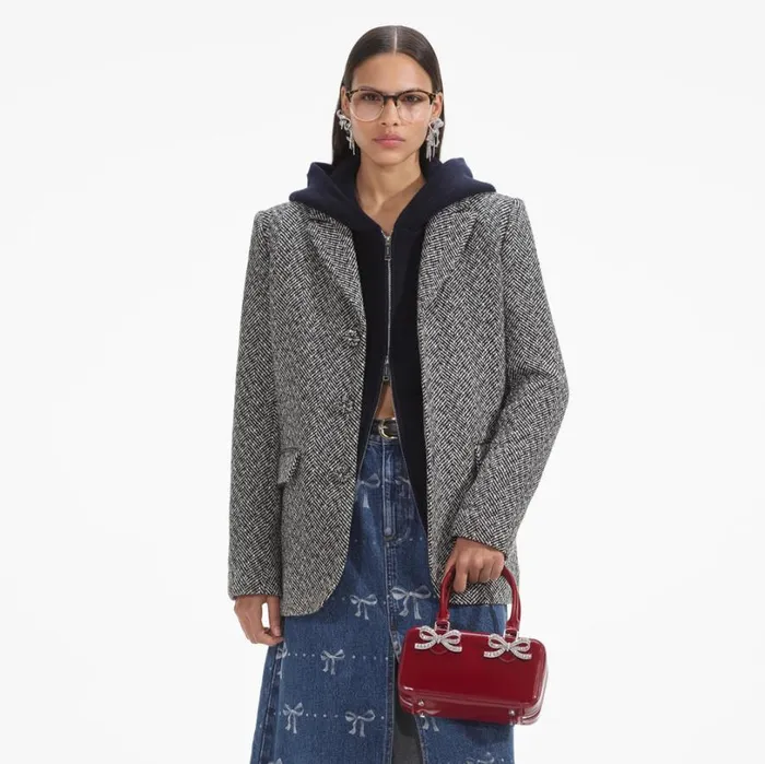 Black Herringbone Blazer Women Self Portrait Outerwear Black Herringbone Blazer Women Self Portrait Outerwear