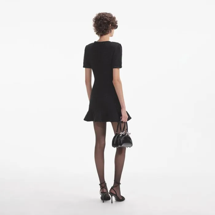 Black Knit Buttoned Mini Dress Women Self Portrait Dresses Black Knit Buttoned Mini Dress Women Self Portrait Dresses