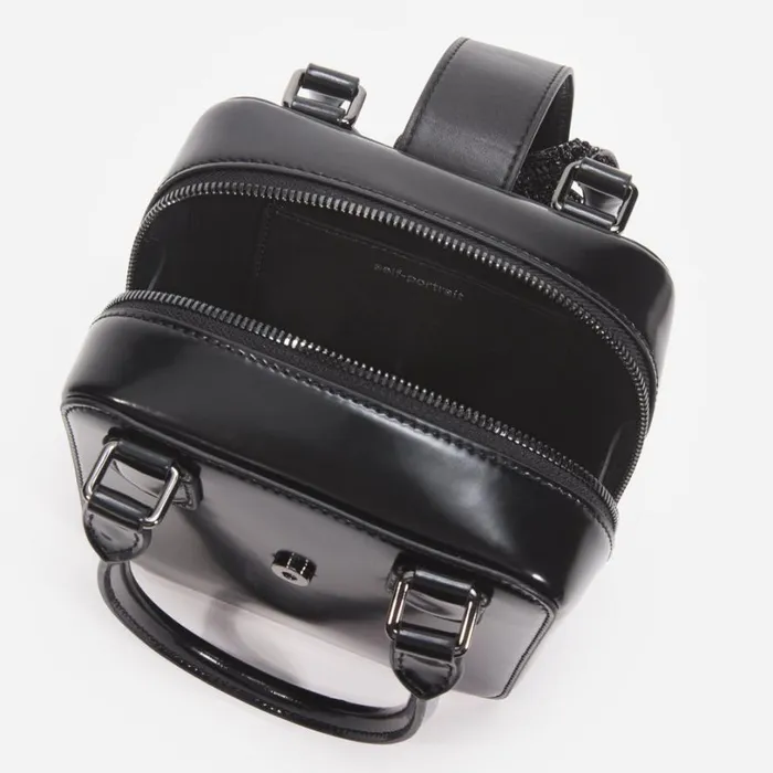 Black Leather Square Mini Tote Bag Women Self Portrait Mini Black Leather Square Mini Tote Bag Women Self Portrait Mini