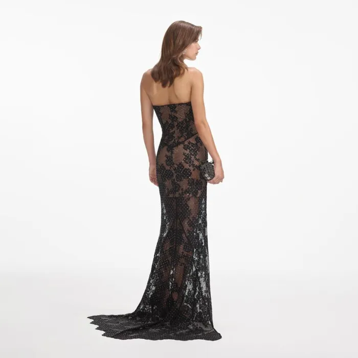 Black Rhinestone Lace Maxi Dress Women Self Portrait Dresses Black Rhinestone Lace Maxi Dress Women Self Portrait Dresses