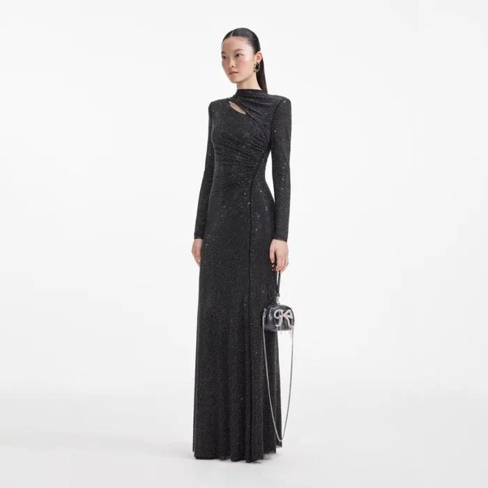 Black Rhinestone Mesh Cut Out Maxi Dress Women Self Portrait Dresses Black Rhinestone Mesh Cut Out Maxi Dress Women Self Portrait Dresses
