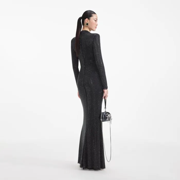 Black Rhinestone Mesh Cut Out Maxi Dress Women Self Portrait Dresses Black Rhinestone Mesh Cut Out Maxi Dress Women Self Portrait Dresses
