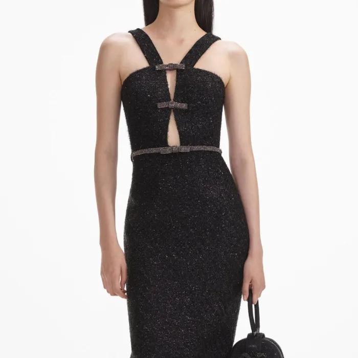 Black Tinsel Boucle Midi Dress Women Self Portrait Dresses Black Tinsel Boucle Midi Dress Women Self Portrait Dresses