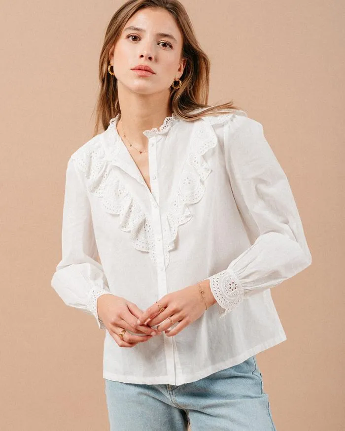 BLOUSE ECRU MAXIME Shop Grace and Mila Ruffled Blouses