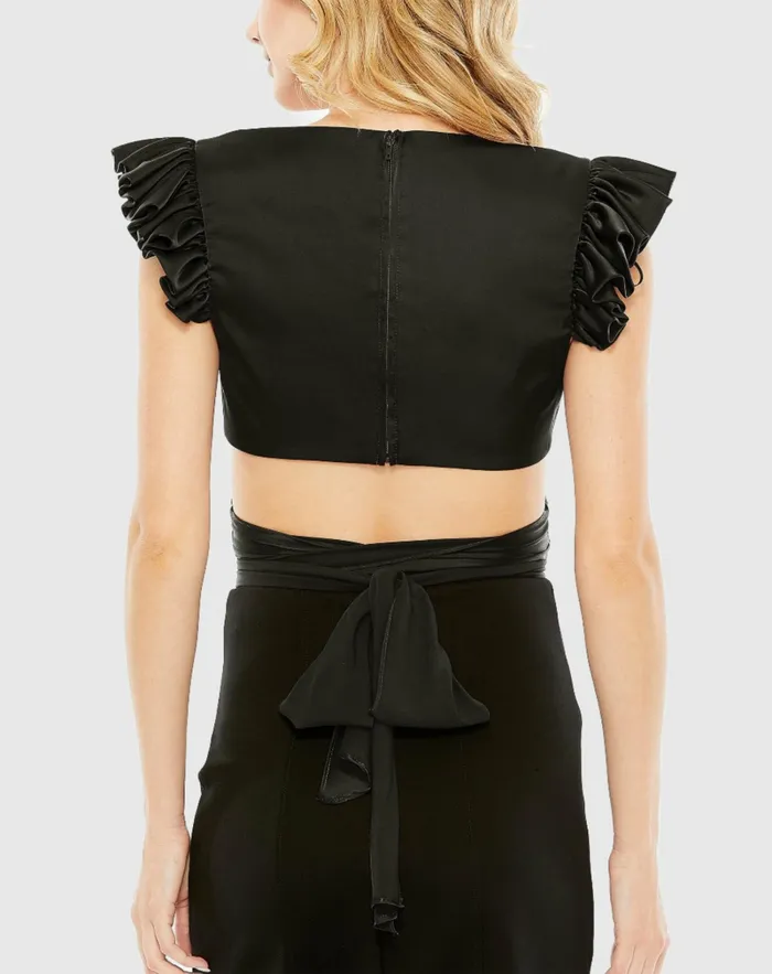 Blouses and Tops Ruffle Cap Sleeve Wrap Top Black Mac Duggal Women