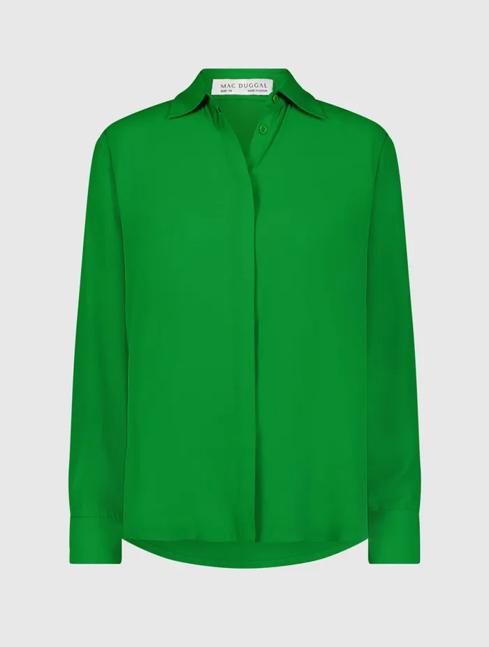 Blouses and Tops Women The Bentley Long Sleeve Button Up Georgette Blouse 8211 FINAL SALE Spring Green Mac Duggal