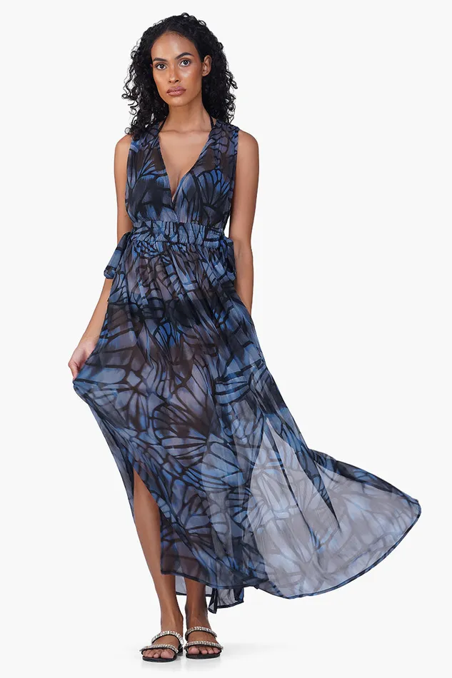 Blue Morpho Printed Cover Up Dress Dresses America and Beyond Women