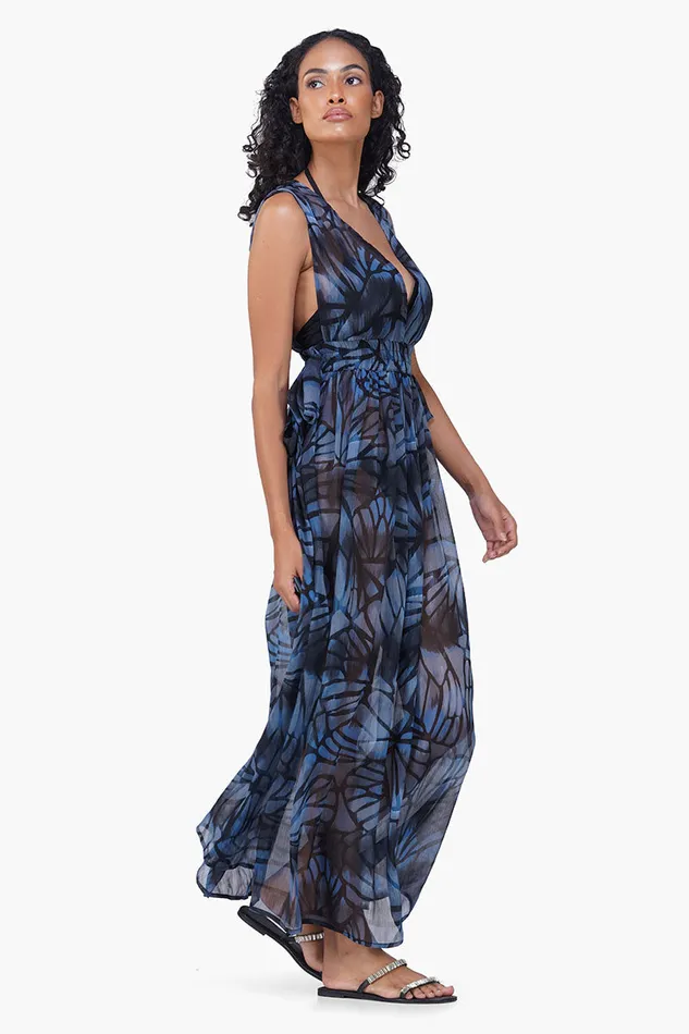 Blue Morpho Printed Cover Up Dress Dresses America and Beyond Women