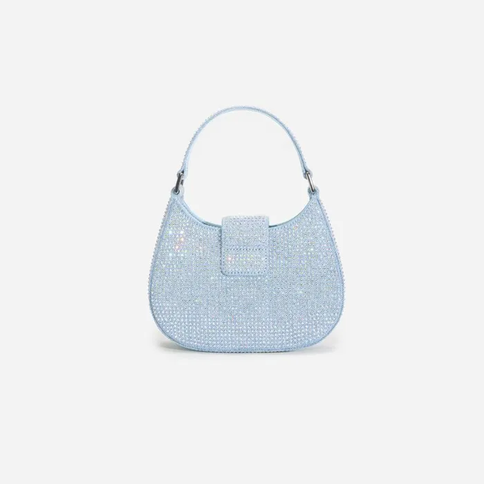 Blue Rhinestone Denim Cresent Bag Women Self Portrait Denim Blue Rhinestone Denim Cresent Bag Women Self Portrait Denim