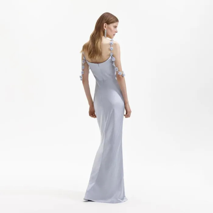 Blue Satin Flower Maxi Dress Women Self Portrait Dresses Blue Satin Flower Maxi Dress Women Self Portrait Dresses