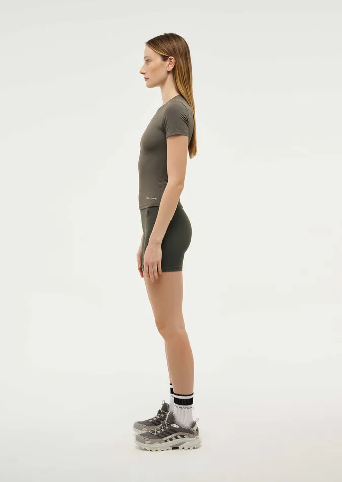 Bodyluxe PE Nation Women FOUNDATION SHORT SLEEVE TEE IN GUNMETAL