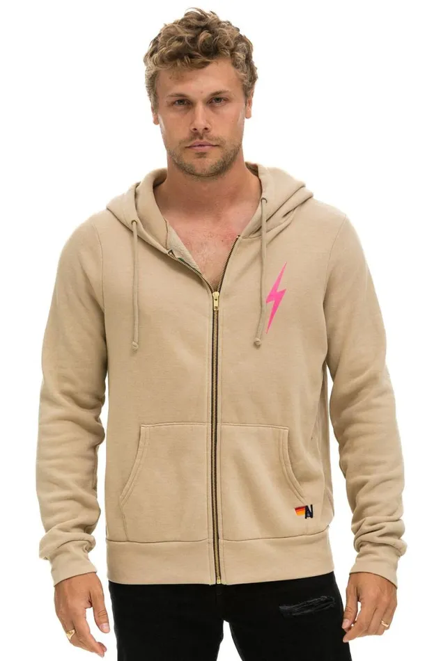 Bolt 2 Hoodie 8211 Sand Neon Pink WomenMen Aviator Nation Hoodies