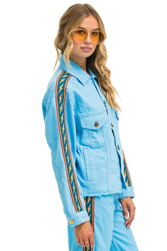 Bolt Stripe Oversized Cutoff Denim Jacket 8211 Sky WomenMen Aviator Nation Denim