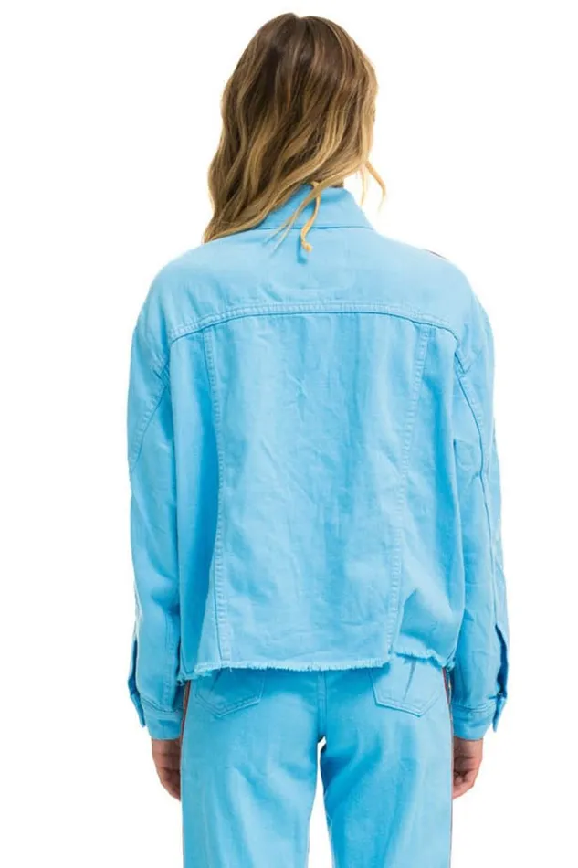 Bolt Stripe Oversized Cutoff Denim Jacket 8211 Sky WomenMen Aviator Nation Denim