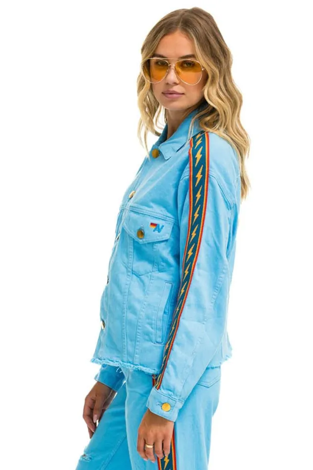 Bolt Stripe Oversized Cutoff Denim Jacket 8211 Sky WomenMen Aviator Nation Denim
