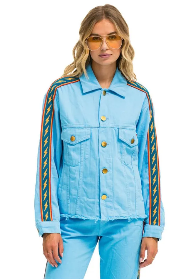 Bolt Stripe Oversized Cutoff Denim Jacket 8211 Sky WomenMen Aviator Nation Denim