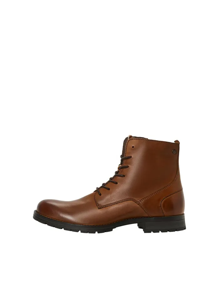Boots JACK and JONES Mens COW LEATHER BOOTS Brown Cognac Gift for Friend