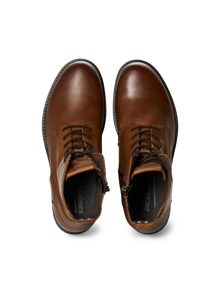 Boots JACK and JONES Mens COW LEATHER BOOTS Brown Cognac Gift for Friend
