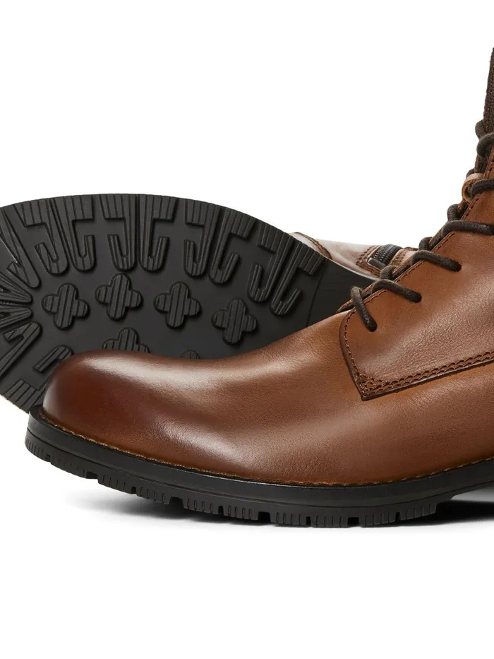 Boots JACK and JONES Mens COW LEATHER BOOTS Brown Cognac Gift for Friend
