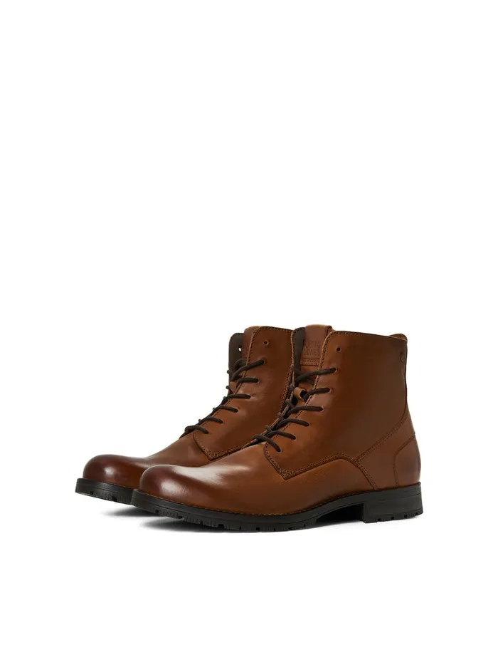 Boots JACK and JONES Mens COW LEATHER BOOTS Brown Cognac Gift for Friend