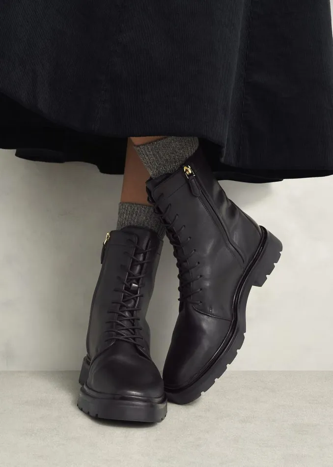 Boots Women HOBBS Farrah Leather LaceUp Boots Black