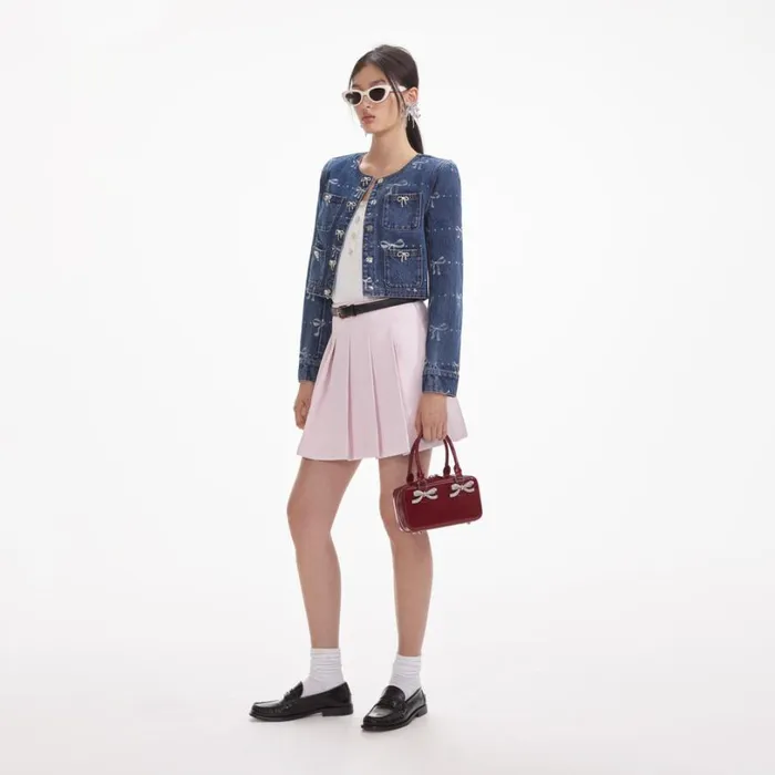 Bow Print Denim Jacket Women Self Portrait Outerwear Bow Print Denim Jacket Women Self Portrait Outerwear