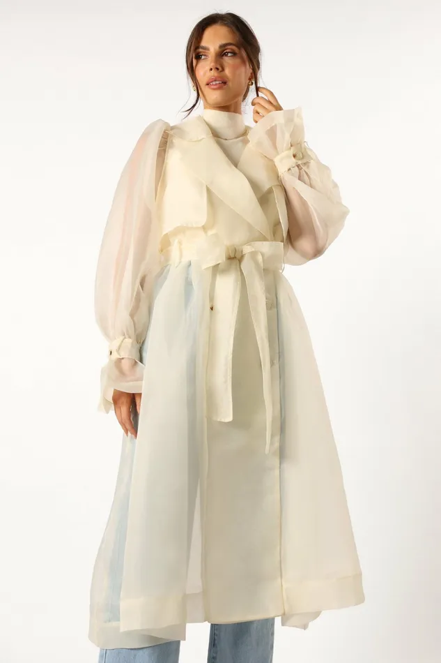 Braelynn Sheer Trench Coat Cream Women Jackets and Coats Petal and Pup