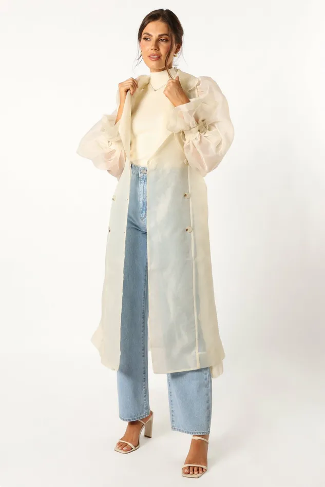 Braelynn Sheer Trench Coat Cream Women Jackets and Coats Petal and Pup