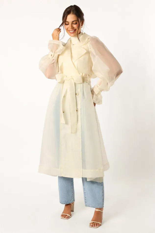 Braelynn Sheer Trench Coat Cream Women Jackets and Coats Petal and Pup