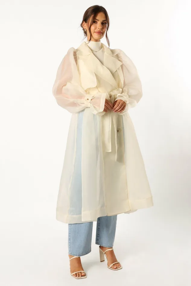 Braelynn Sheer Trench Coat Cream Women Jackets and Coats Petal and Pup