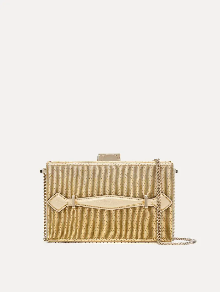 Bugle Bead Embroidered Alibi Minaudiere Champagne Women Oscar De La Renta Handbags Bugle Bead Embroidered Alibi Minaudiere Champagne Women Oscar De La Renta Handbags