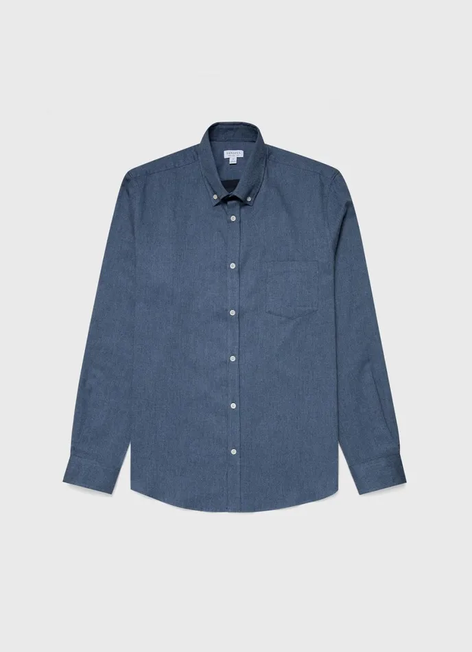 Button Down Flannel Shirt Blue Melange Men SUNSPEL Shirts
