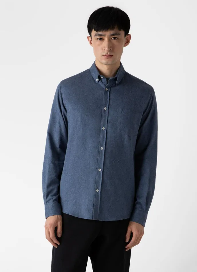 Button Down Flannel Shirt Blue Melange Men SUNSPEL Shirts