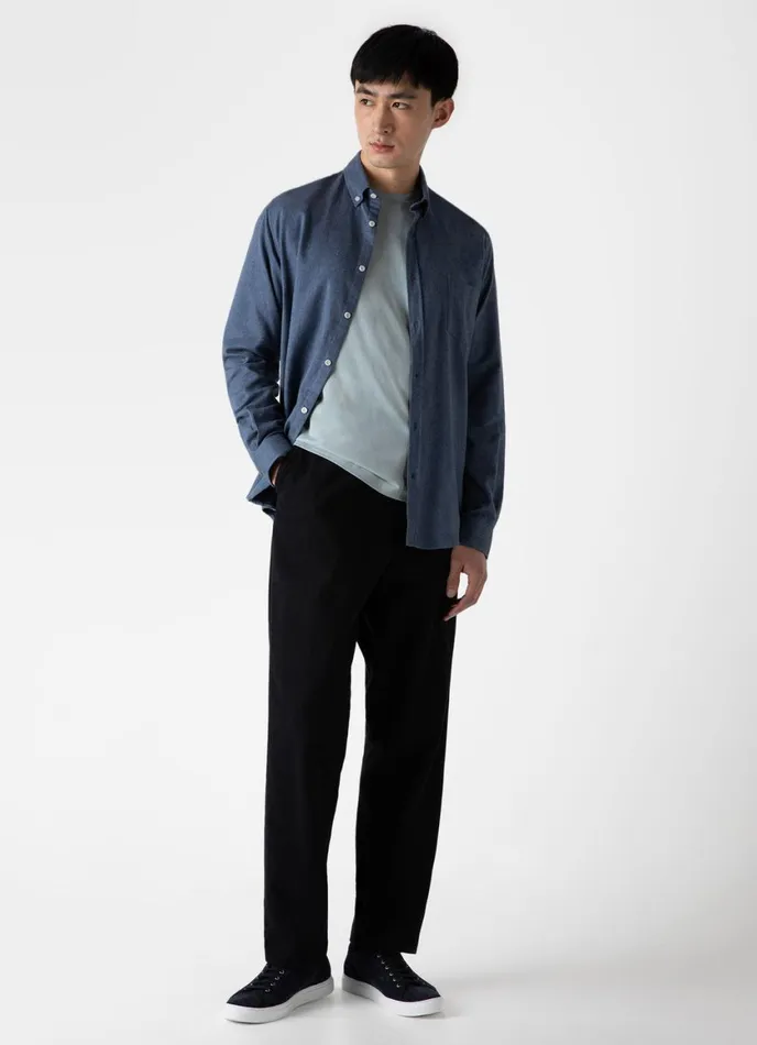 Button Down Flannel Shirt Blue Melange Men SUNSPEL Shirts