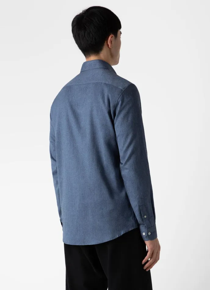 Button Down Flannel Shirt Blue Melange Men SUNSPEL Shirts