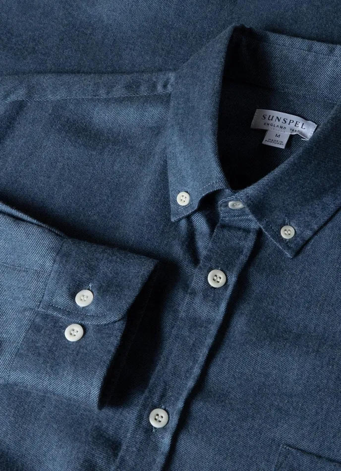 Button Down Flannel Shirt Blue Melange Men SUNSPEL Shirts