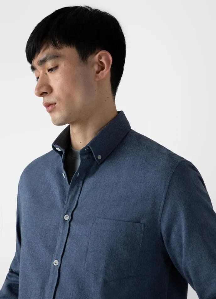 Button Down Flannel Shirt Blue Melange Men SUNSPEL Shirts