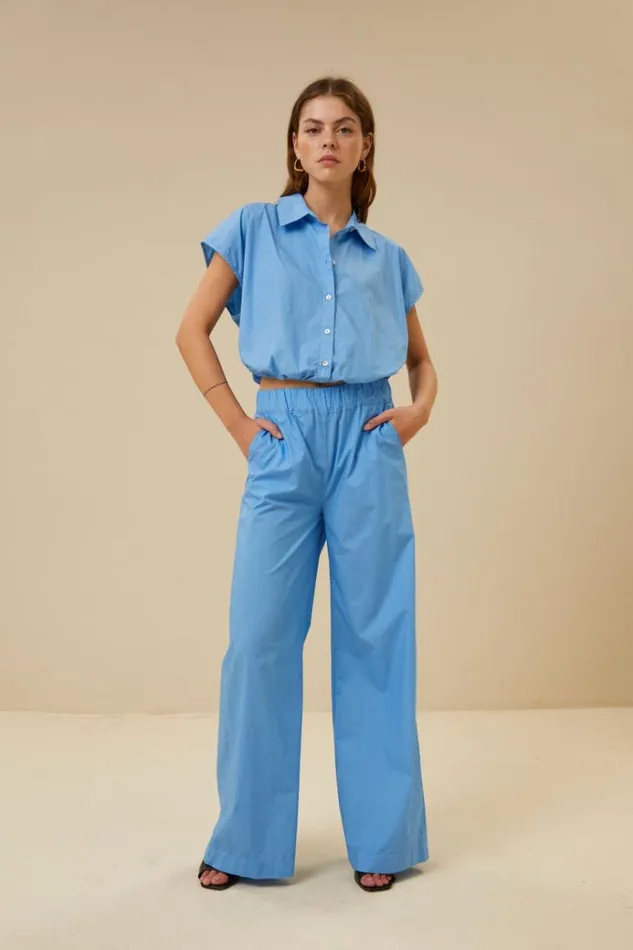 ByBar Blouses Vrouwelijk Bieke Poplin Blouse Aquarius